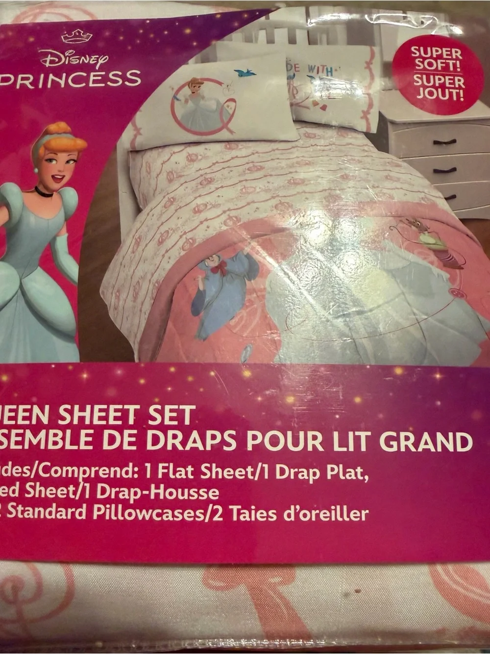 NWT Disney princess cinderella queen sheet set 1flat 1fitted 2 pillow case